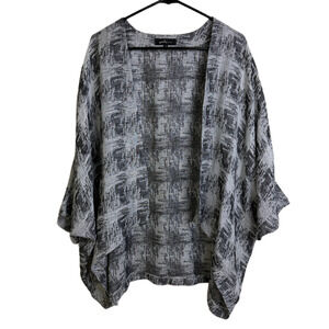 Yushi Linen Jacket Womens Medium Silver Black Open Front Lightweight Top